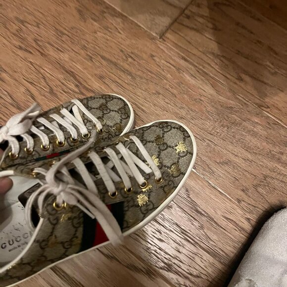Gucci Ace GG Bee Monogram Leather Web Sneakers - Picture 3 of 4